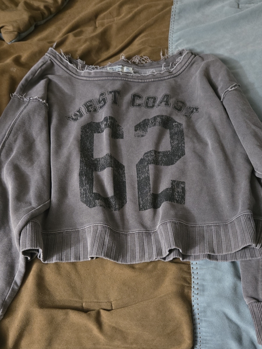 Arizona Jean Company Cropped Distressed Sweatshirt - Grey